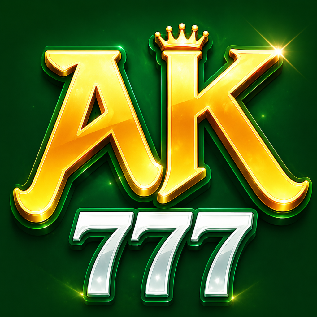 AK777 Game logo with gold AK lettering and silver 777 on a green background