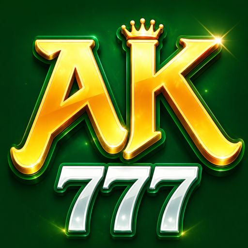 AK777 Game logo with gold AK lettering and silver 777 on a green background
